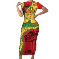 Senegal Short Sleeve Bodycon Dress with Baobab Tree and African Tribal Pattern Design - Wonder Print Shop