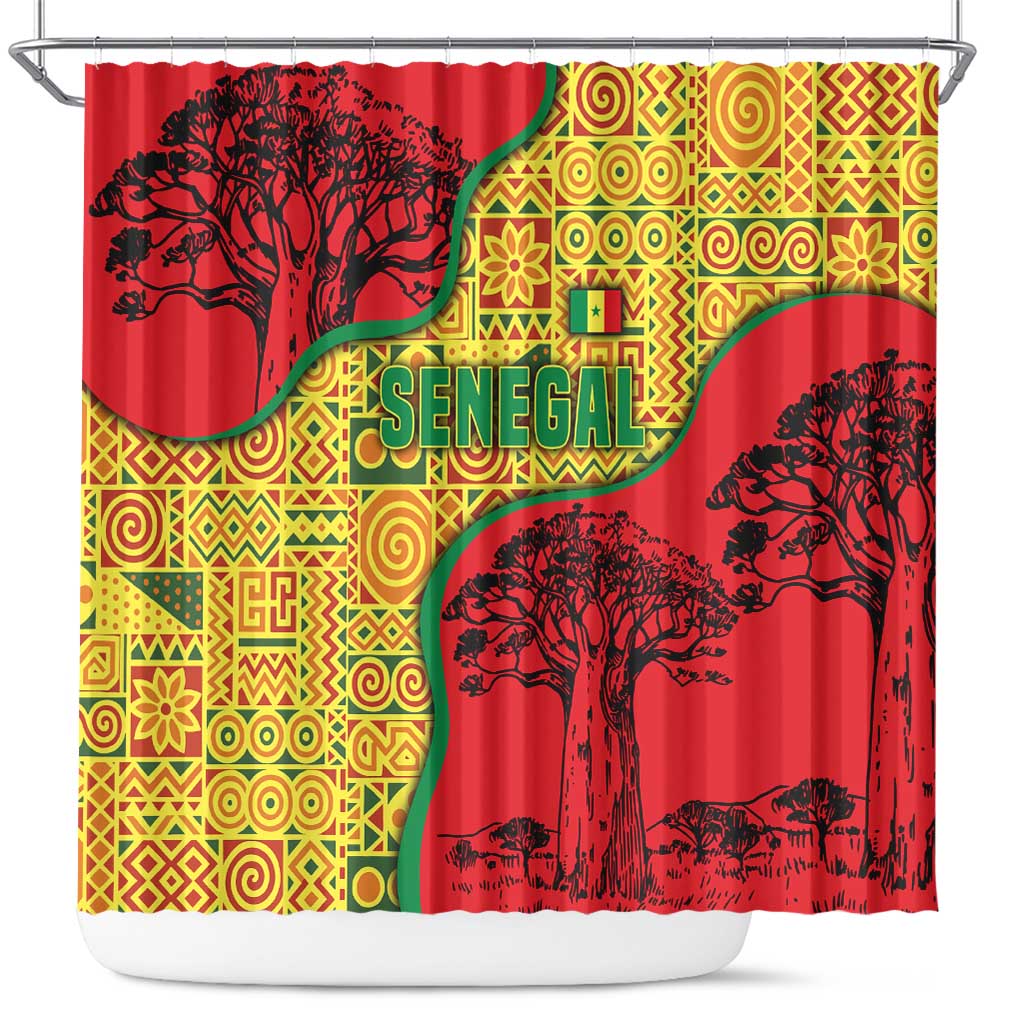 Senegal Shower Curtain with Baobab Tree and African Tribal Pattern Design - Wonder Print Shop