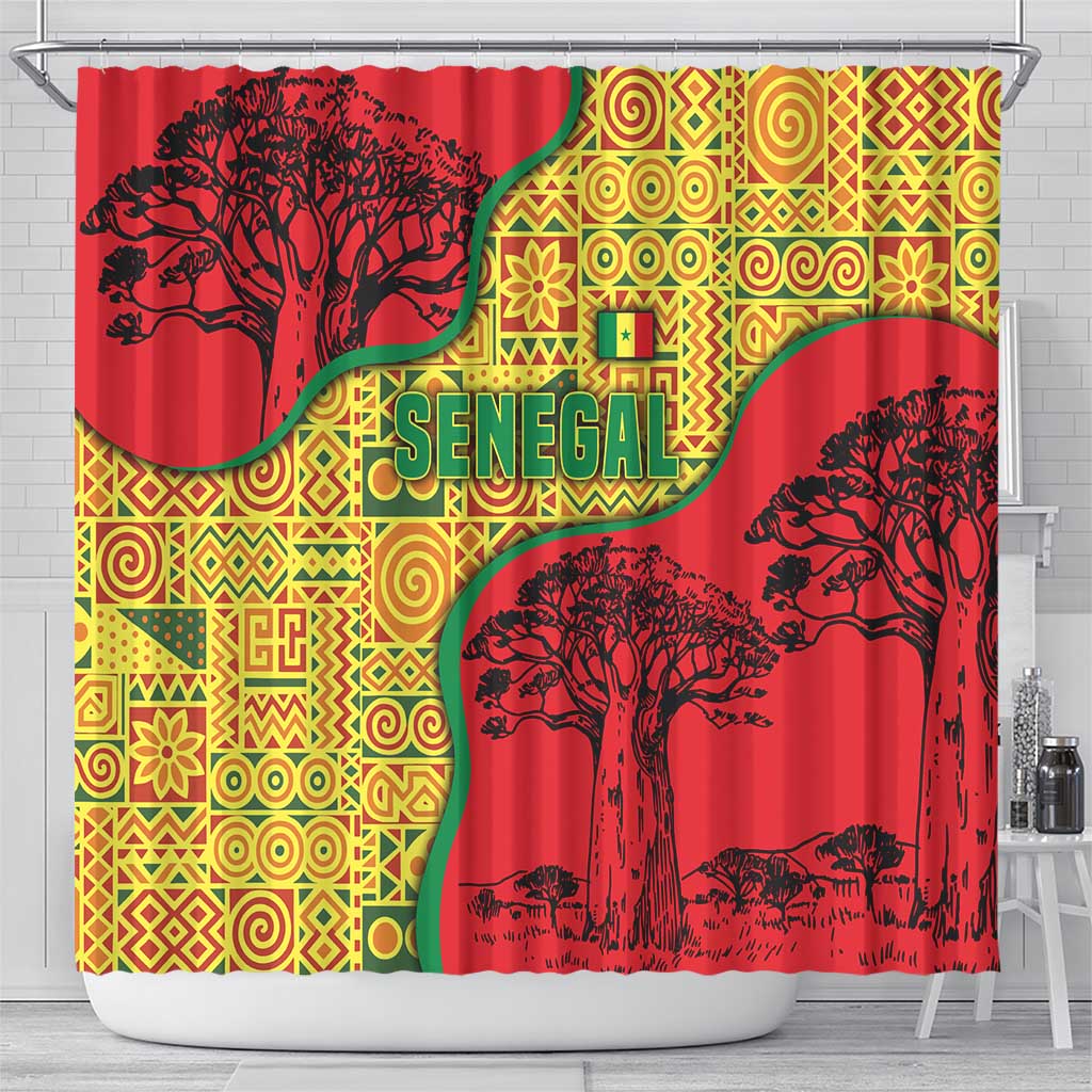 Senegal Shower Curtain with Baobab Tree and African Tribal Pattern Design - Wonder Print Shop
