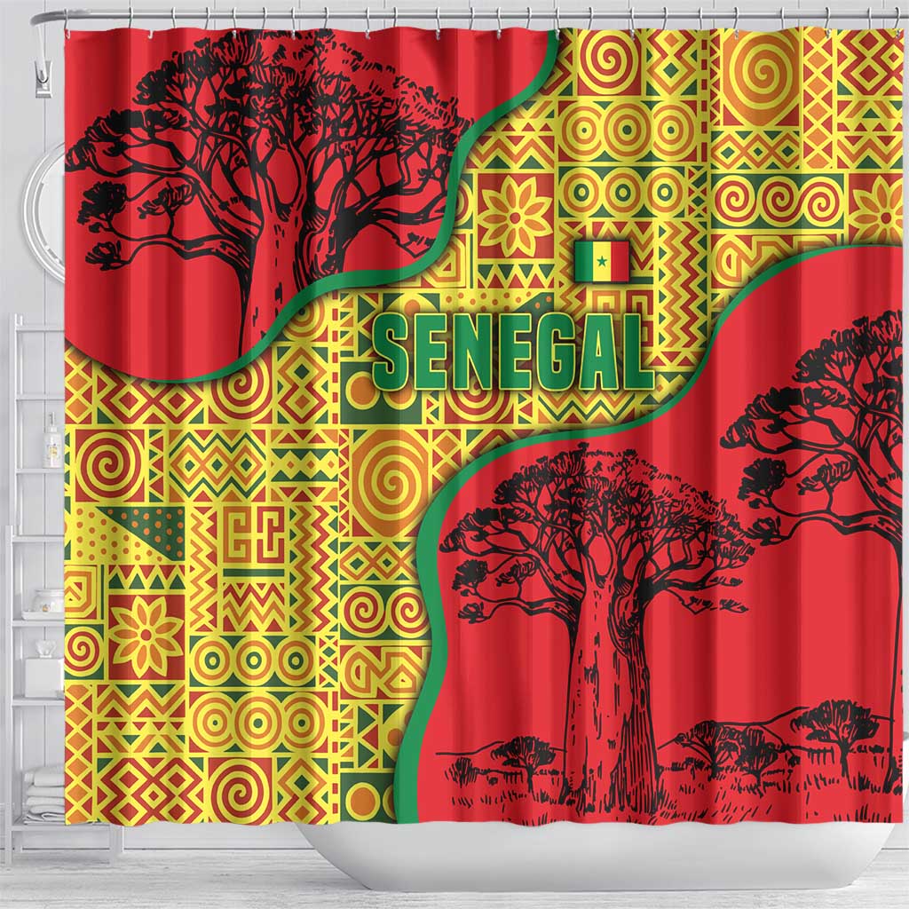 Senegal Shower Curtain with Baobab Tree and African Tribal Pattern Design - Wonder Print Shop