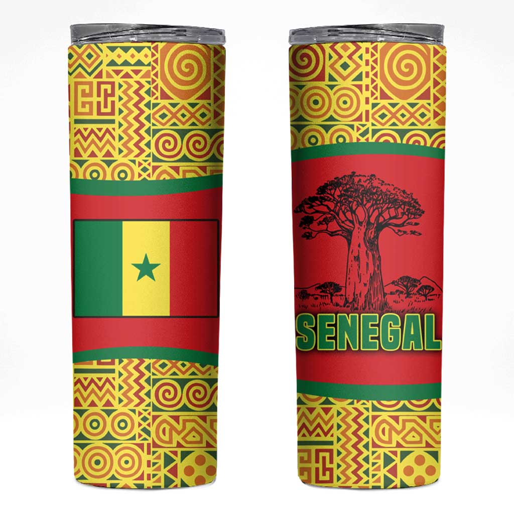 Senegal Skinny Tumbler with Baobab Tree and African Tribal Pattern Design - Wonder Print Shop