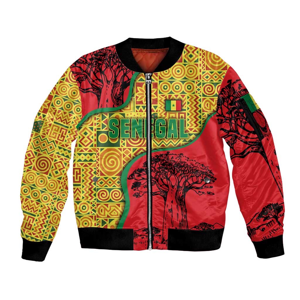 Senegal Sleeve Zip Bomber Jacket with Baobab Tree and African Tribal Pattern Design - Wonder Print Shop
