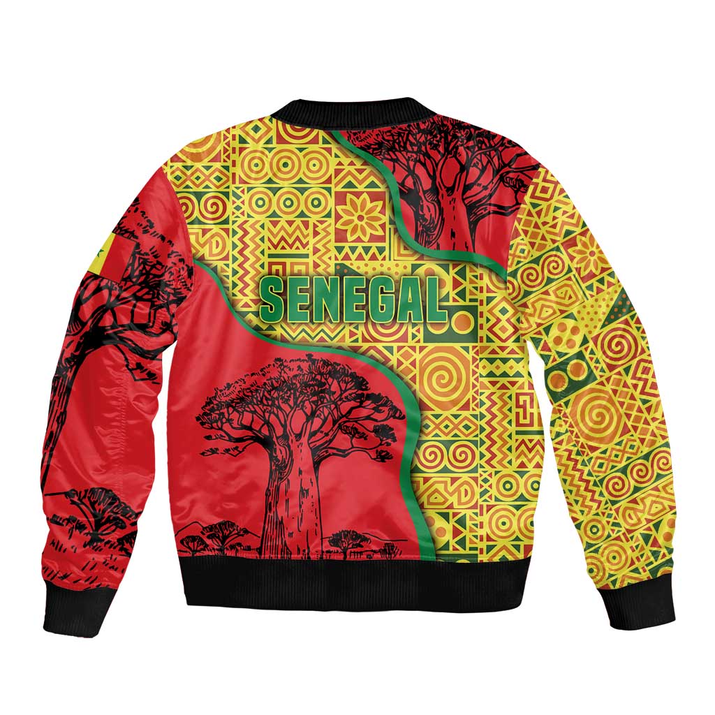Senegal Sleeve Zip Bomber Jacket with Baobab Tree and African Tribal Pattern Design - Wonder Print Shop