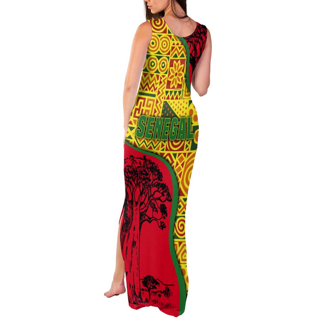 Senegal Tank Maxi Dress with Baobab Tree and African Tribal Pattern Design - Wonder Print Shop