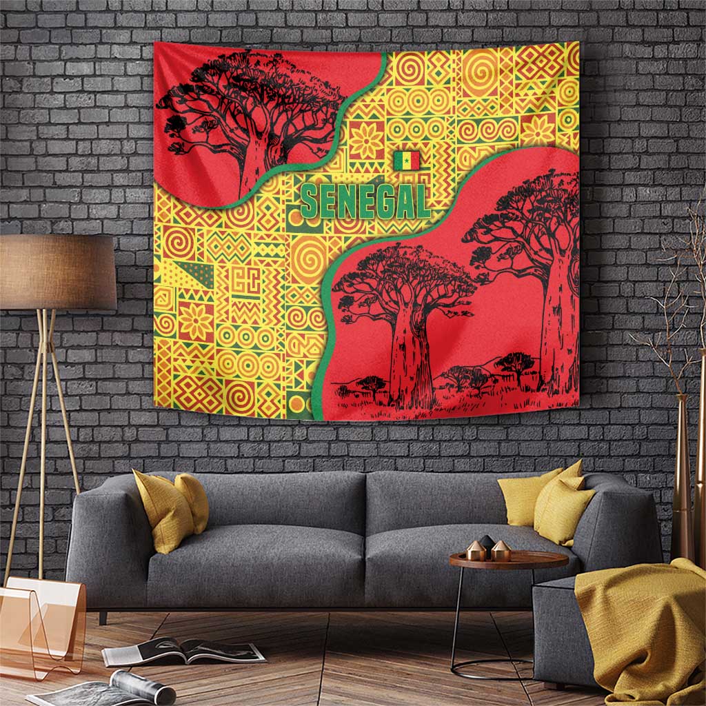 Senegal Tapestry with Baobab Tree and African Tribal Pattern Design - Wonder Print Shop