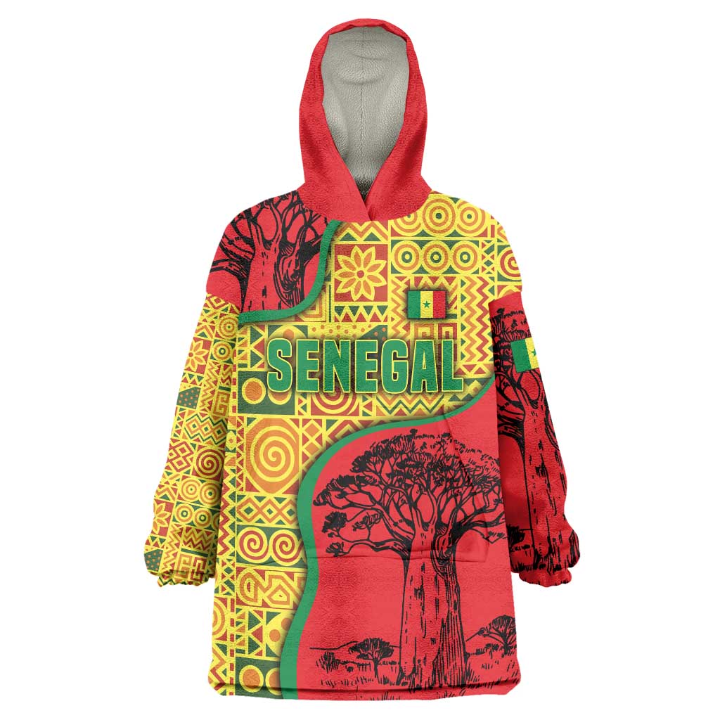 Senegal Wearable Blanket Hoodie with Baobab Tree and African Tribal Pattern Design - Wonder Print Shop
