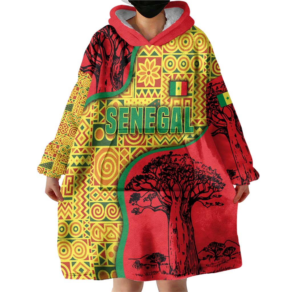 Senegal Wearable Blanket Hoodie with Baobab Tree and African Tribal Pattern Design - Wonder Print Shop