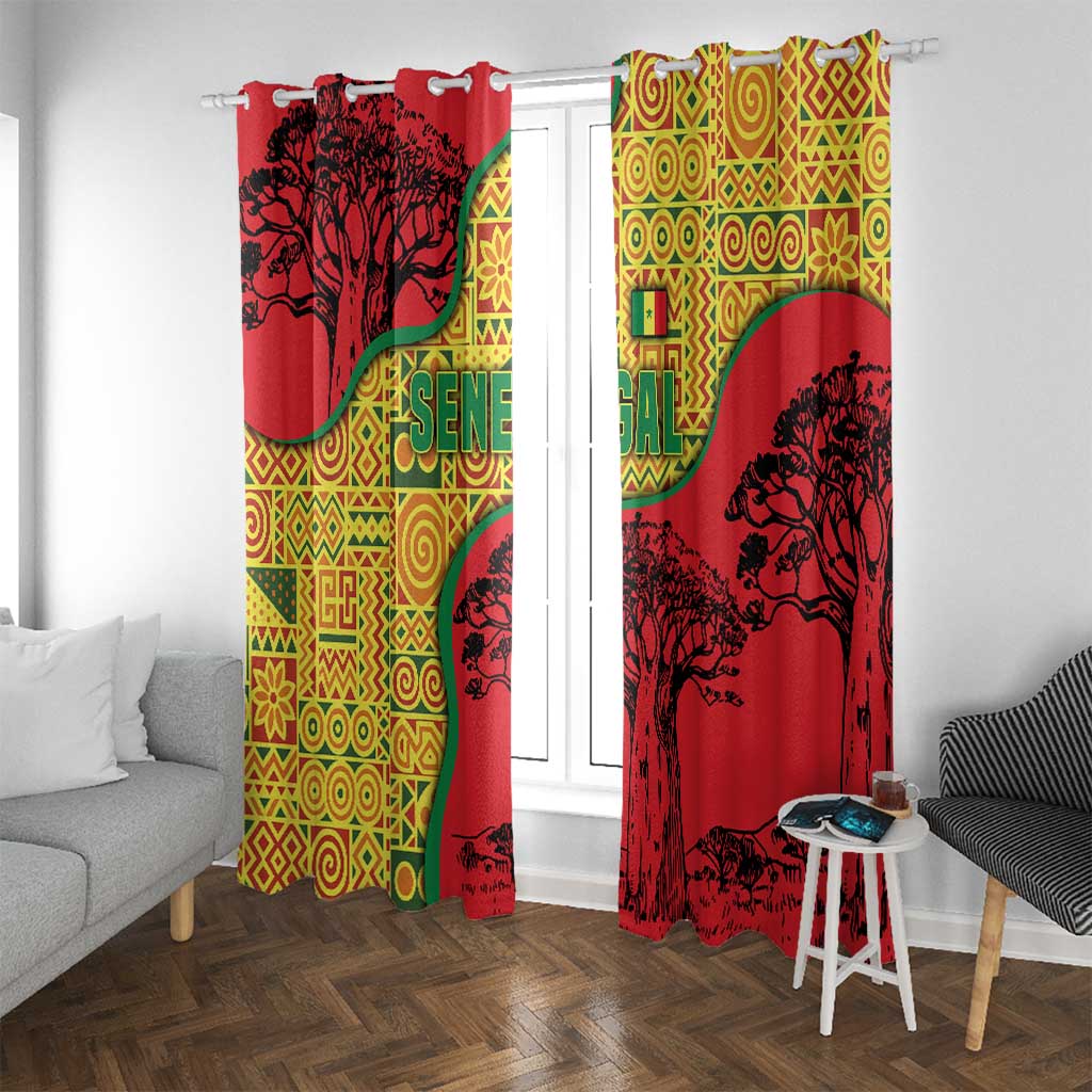 Senegal Window Curtain with Baobab Tree and African Tribal Pattern Design - Wonder Print Shop