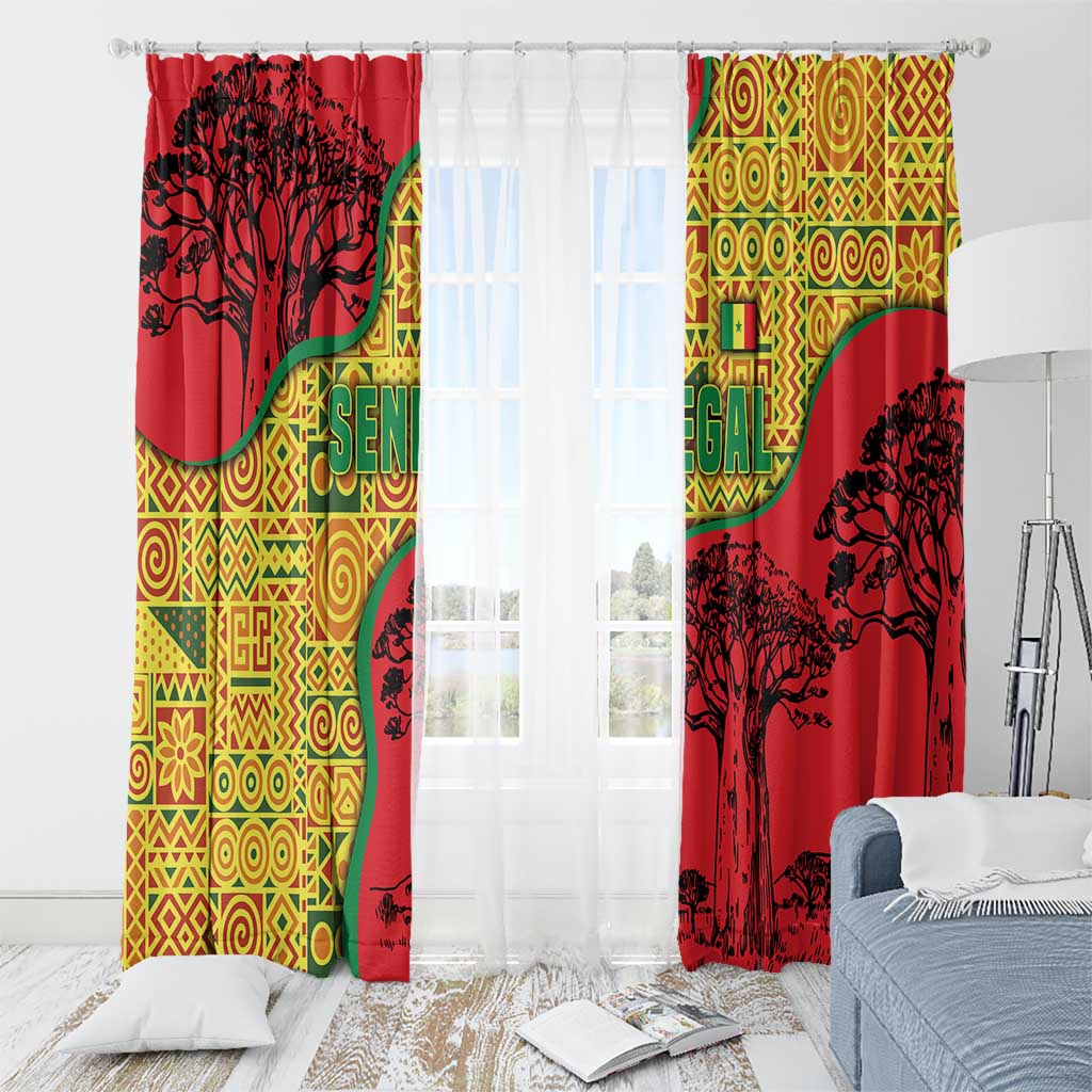 Senegal Window Curtain with Baobab Tree and African Tribal Pattern Design - Wonder Print Shop