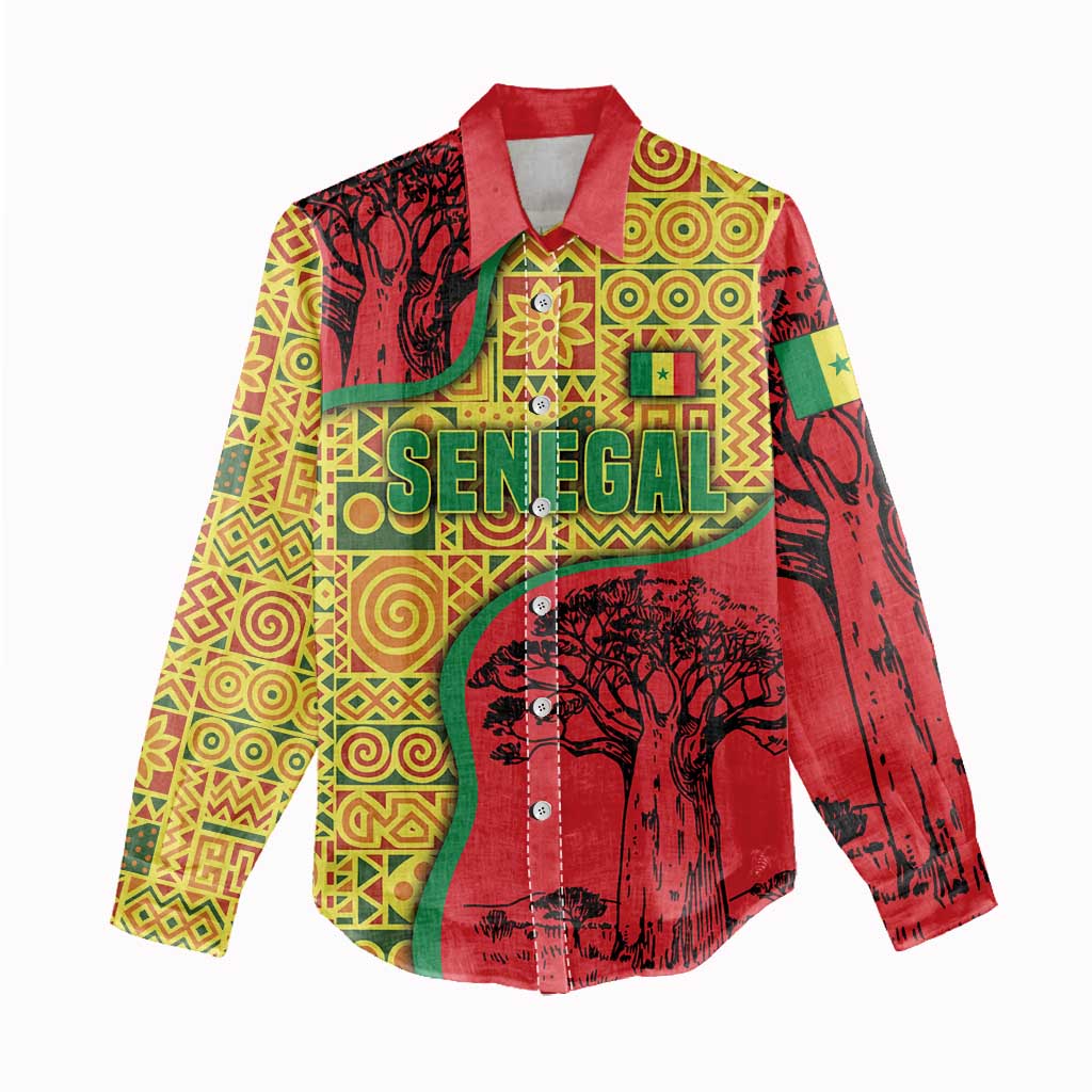 Senegal Women Casual Shirt with Baobab Tree and African Tribal Pattern Design - Wonder Print Shop