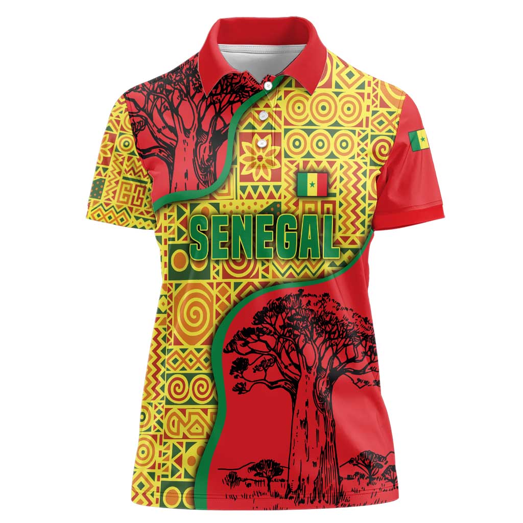 Senegal Women Polo Shirt with Baobab Tree and African Tribal Pattern Design - Wonder Print Shop