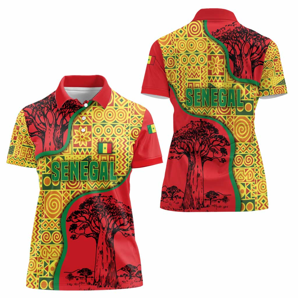Senegal Women Polo Shirt with Baobab Tree and African Tribal Pattern Design - Wonder Print Shop