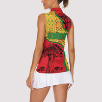 Senegal Women Sleeveless Polo Shirt with Baobab Tree and African Tribal Pattern Design - Wonder Print Shop
