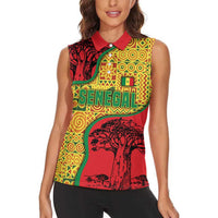 Senegal Women Sleeveless Polo Shirt with Baobab Tree and African Tribal Pattern Design - Wonder Print Shop