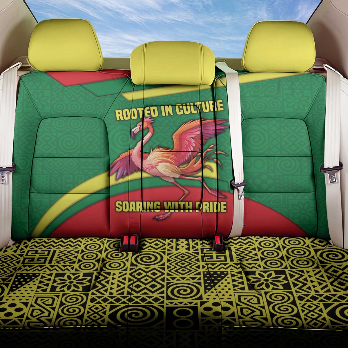 Senegal Back Car Seat Cover with Flamingo Design and Rooted in Culture Slogan - Wonder Print Shop