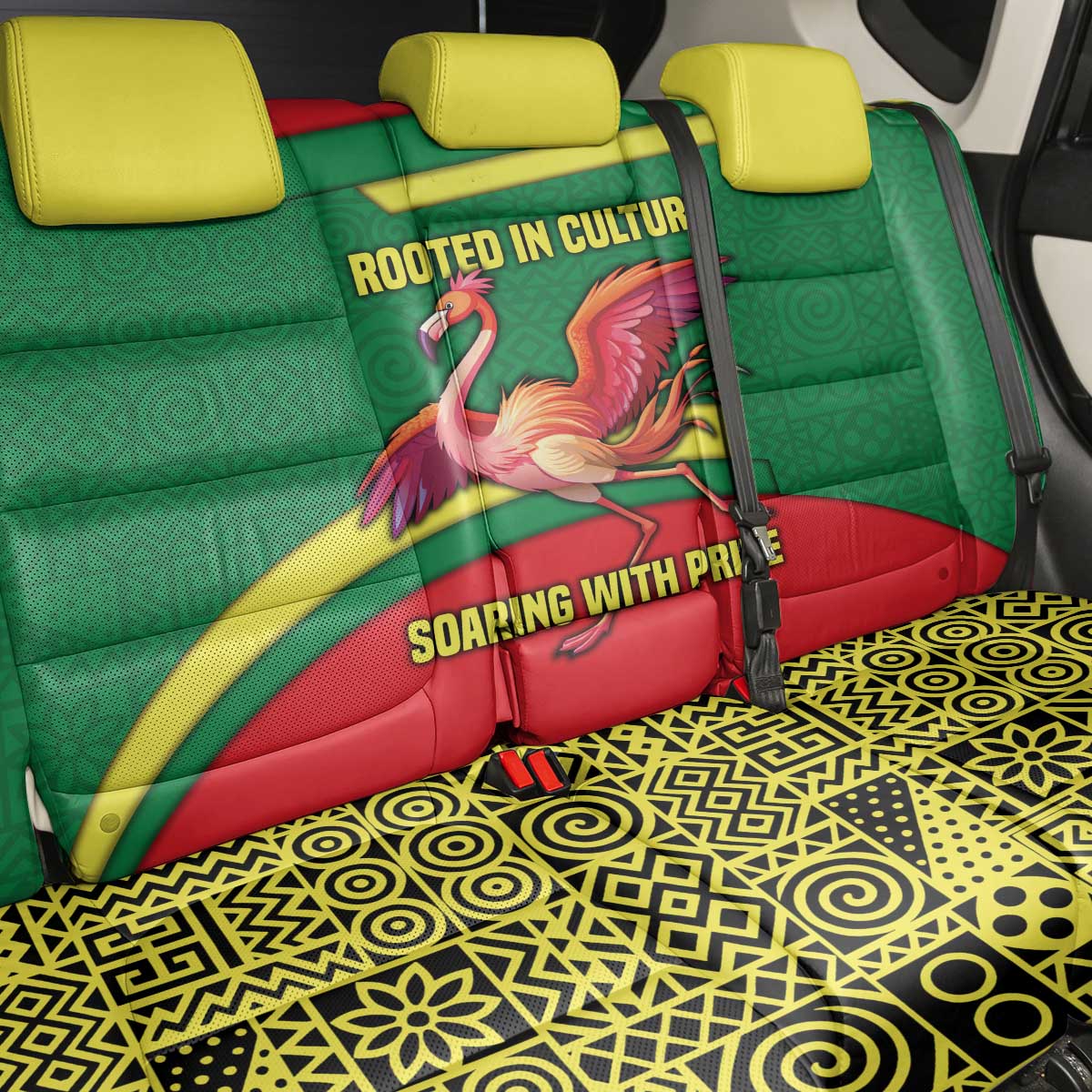 Senegal Back Car Seat Cover with Flamingo Design and Rooted in Culture Slogan - Wonder Print Shop