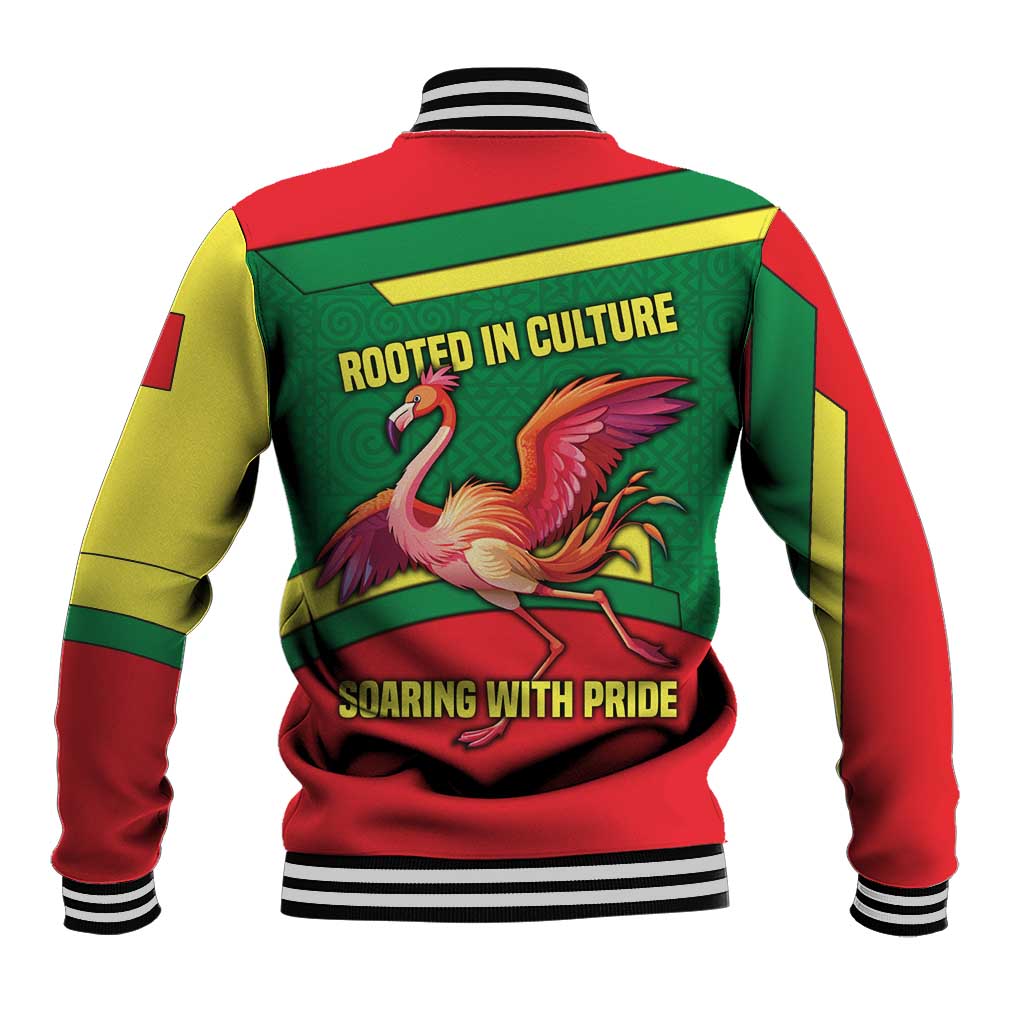 Senegal Baseball Jacket with Flamingo Design and Rooted in Culture Slogan - Wonder Print Shop