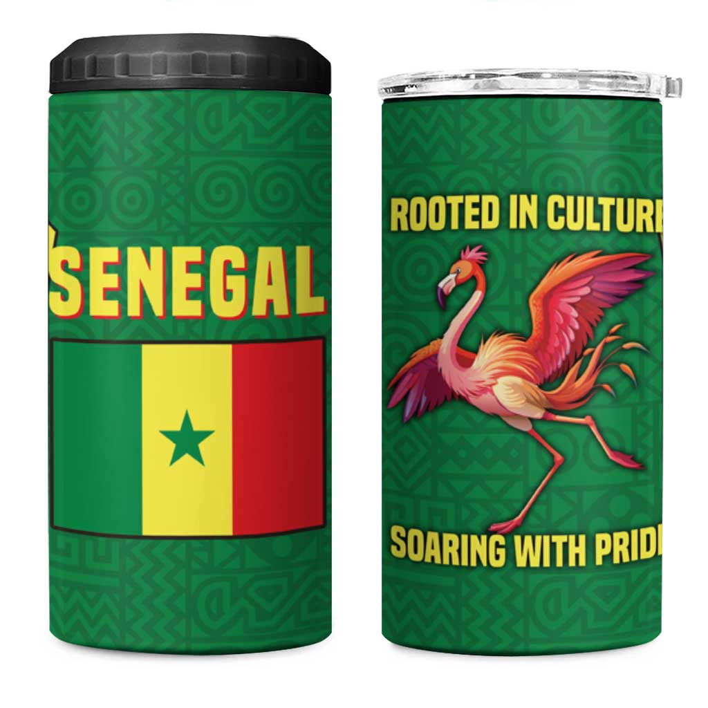 Senegal 4 in 1 Can Cooler Tumbler with Flamingo Design and Rooted in Culture Slogan - Wonder Print Shop