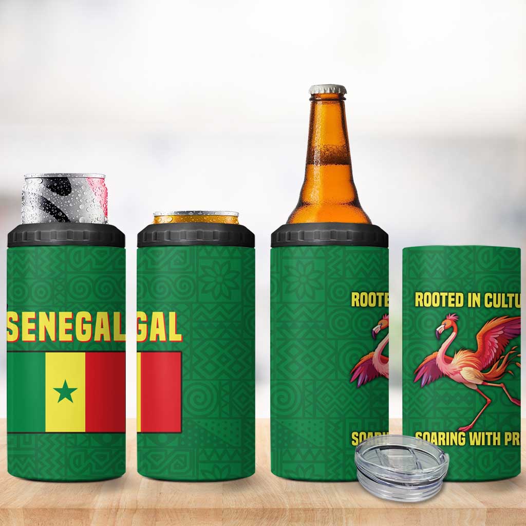 Senegal 4 in 1 Can Cooler Tumbler with Flamingo Design and Rooted in Culture Slogan - Wonder Print Shop