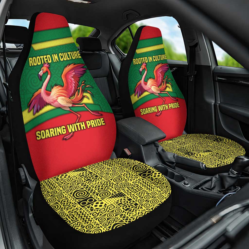 Senegal Car Seat Cover with Flamingo Design and Rooted in Culture Slogan - Wonder Print Shop