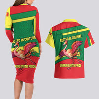 Senegal Couples Matching Long Sleeve Bodycon Dress and Hawaiian Shirt with Flamingo Design and Rooted in Culture Slogan - Wonder Print Shop