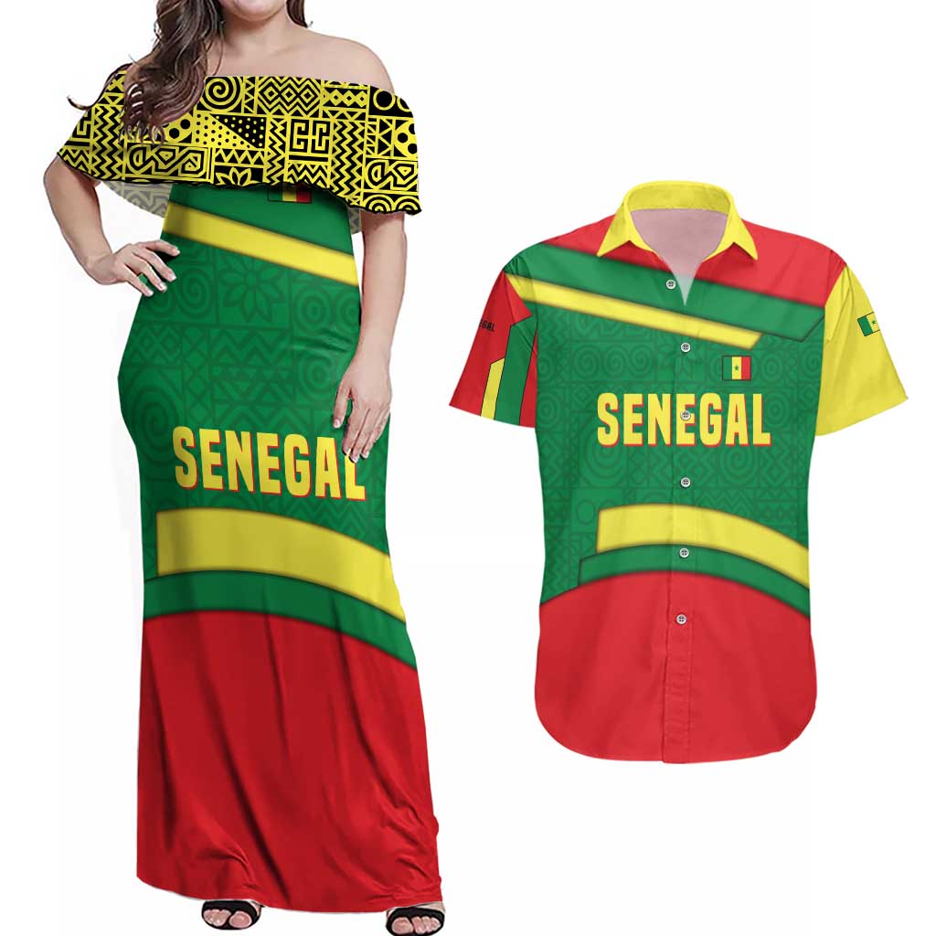 Senegal Couples Matching Off Shoulder Maxi Dress and Hawaiian Shirt with Flamingo Design and Rooted in Culture Slogan - Wonder Print Shop