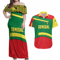 Senegal Couples Matching Off Shoulder Maxi Dress and Hawaiian Shirt with Flamingo Design and Rooted in Culture Slogan - Wonder Print Shop