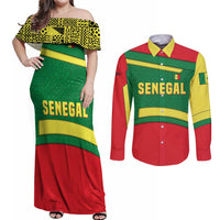 Senegal Couples Matching Off Shoulder Maxi Dress and Long Sleeve Button Shirt with Flamingo Design and Rooted in Culture Slogan - Wonder Print Shop