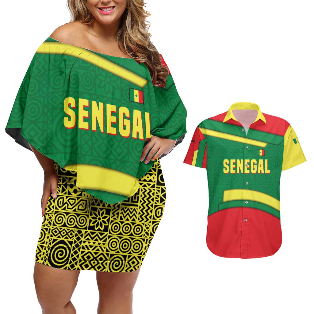 Senegal Couples Matching Off Shoulder Short Dress and Hawaiian Shirt with Flamingo Design and Rooted in Culture Slogan - Wonder Print Shop