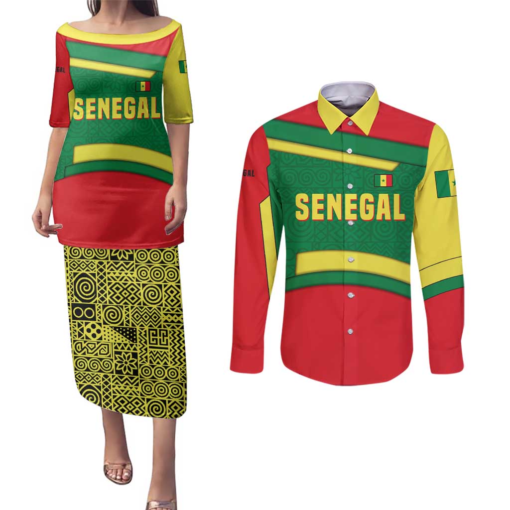 Senegal Couples Matching Puletasi and Long Sleeve Button Shirt with Flamingo Design and Rooted in Culture Slogan - Wonder Print Shop