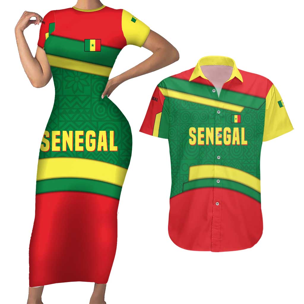 Senegal Couples Matching Short Sleeve Bodycon Dress and Hawaiian Shirt with Flamingo Design and Rooted in Culture Slogan - Wonder Print Shop