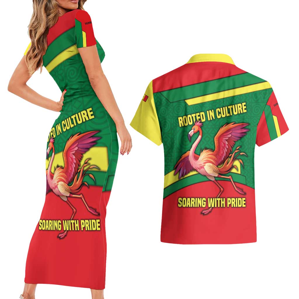 Senegal Couples Matching Short Sleeve Bodycon Dress and Hawaiian Shirt with Flamingo Design and Rooted in Culture Slogan - Wonder Print Shop