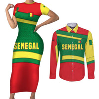 Senegal Couples Matching Short Sleeve Bodycon Dress and Long Sleeve Button Shirt with Flamingo Design and Rooted in Culture Slogan - Wonder Print Shop
