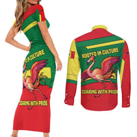 Senegal Couples Matching Short Sleeve Bodycon Dress and Long Sleeve Button Shirt with Flamingo Design and Rooted in Culture Slogan - Wonder Print Shop