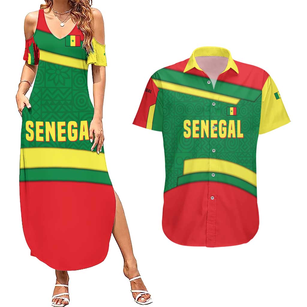 Senegal Couples Matching Summer Maxi Dress and Hawaiian Shirt with Flamingo Design and Rooted in Culture Slogan - Wonder Print Shop