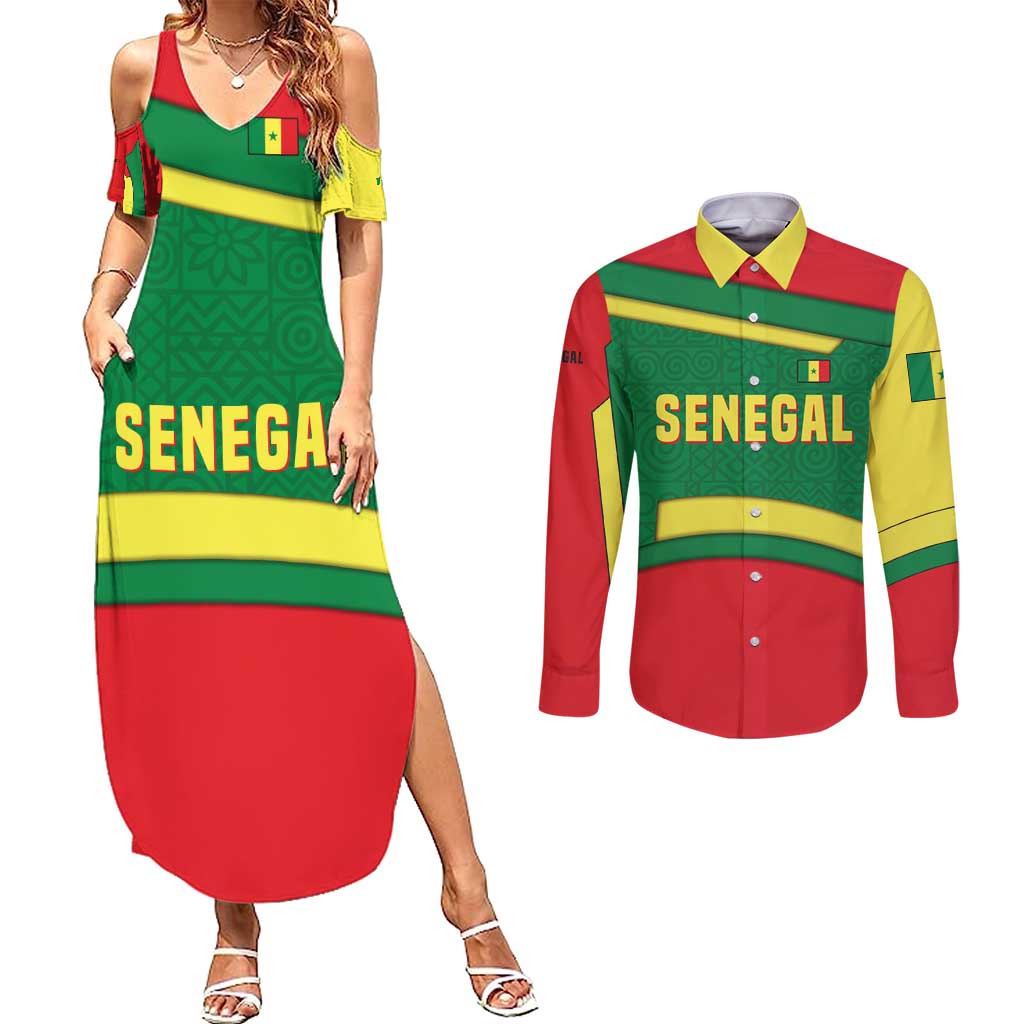 Senegal Couples Matching Summer Maxi Dress and Long Sleeve Button Shirt with Flamingo Design and Rooted in Culture Slogan - Wonder Print Shop