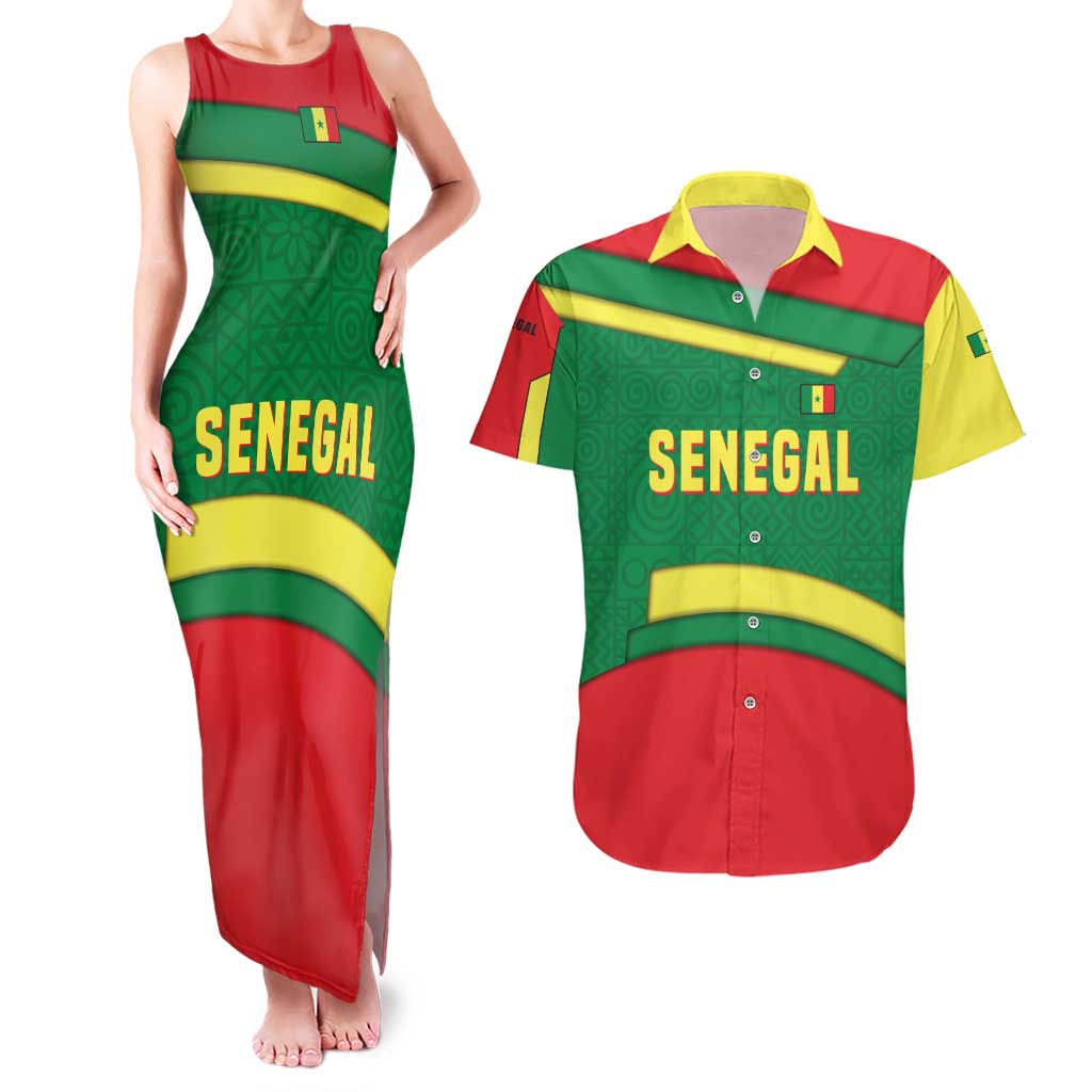 Senegal Couples Matching Tank Maxi Dress and Hawaiian Shirt with Flamingo Design and Rooted in Culture Slogan - Wonder Print Shop