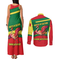 Senegal Couples Matching Tank Maxi Dress and Long Sleeve Button Shirt with Flamingo Design and Rooted in Culture Slogan - Wonder Print Shop