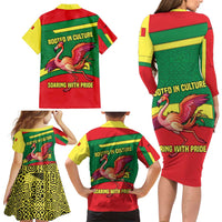 Senegal Family Matching Long Sleeve Bodycon Dress and Hawaiian Shirt with Flamingo Design and Rooted in Culture Slogan - Wonder Print Shop