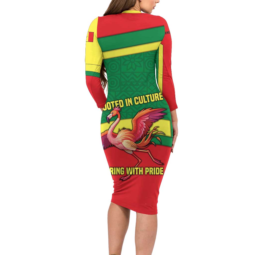 Senegal Family Matching Long Sleeve Bodycon Dress and Hawaiian Shirt with Flamingo Design and Rooted in Culture Slogan - Wonder Print Shop