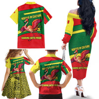 Senegal Family Matching Off The Shoulder Long Sleeve Dress and Hawaiian Shirt with Flamingo Design and Rooted in Culture Slogan - Wonder Print Shop