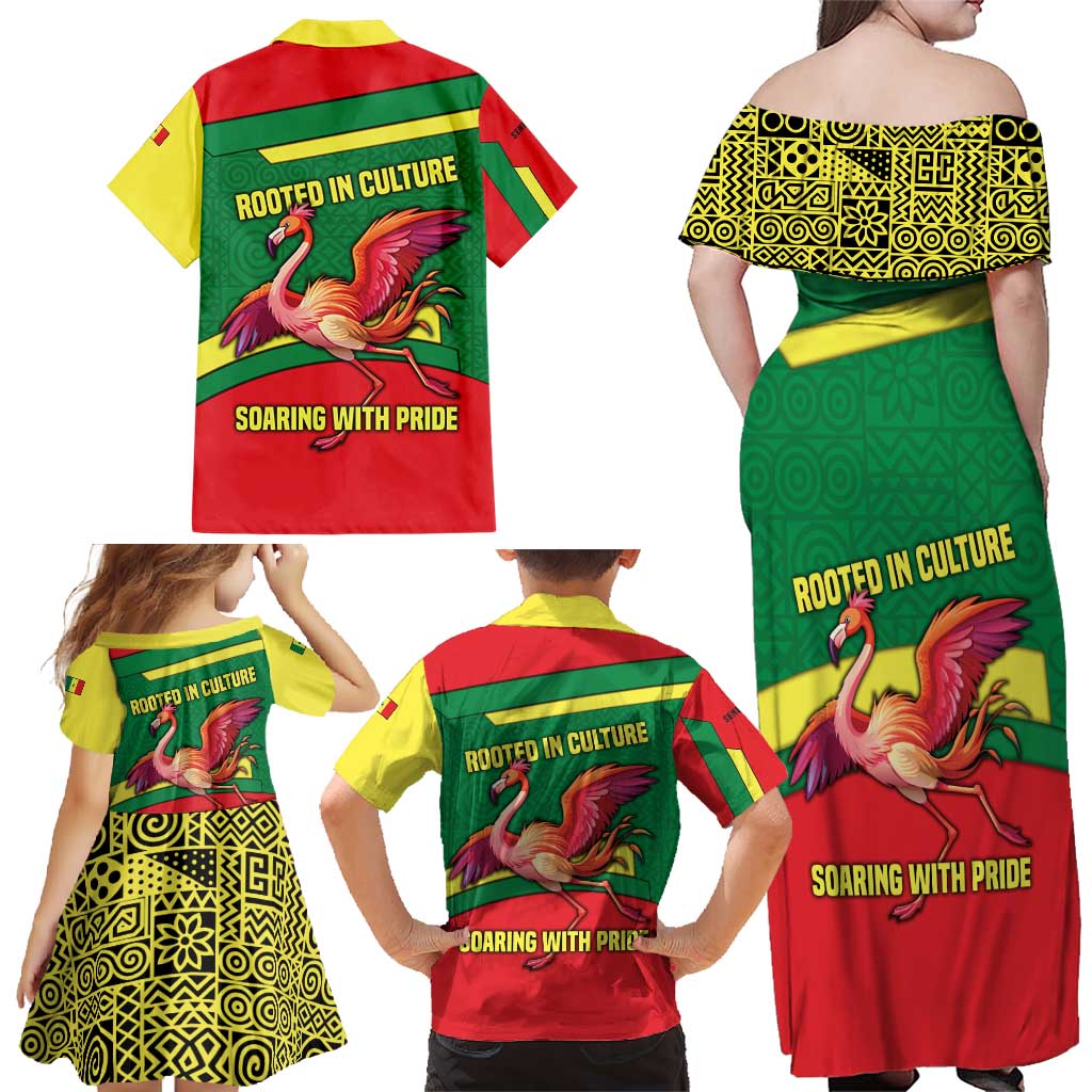 Senegal Family Matching Off Shoulder Maxi Dress and Hawaiian Shirt with Flamingo Design and Rooted in Culture Slogan - Wonder Print Shop