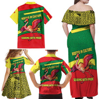Senegal Family Matching Off Shoulder Maxi Dress and Hawaiian Shirt with Flamingo Design and Rooted in Culture Slogan - Wonder Print Shop