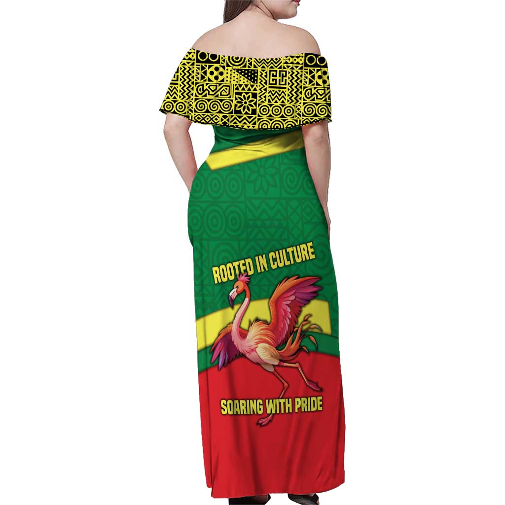 Senegal Family Matching Off Shoulder Maxi Dress and Hawaiian Shirt with Flamingo Design and Rooted in Culture Slogan - Wonder Print Shop