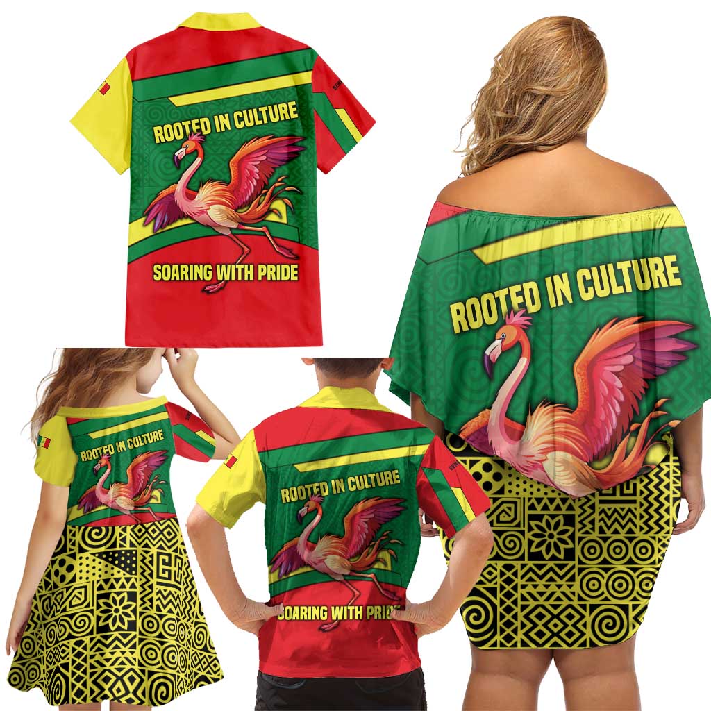 Senegal Family Matching Off Shoulder Short Dress and Hawaiian Shirt with Flamingo Design and Rooted in Culture Slogan - Wonder Print Shop