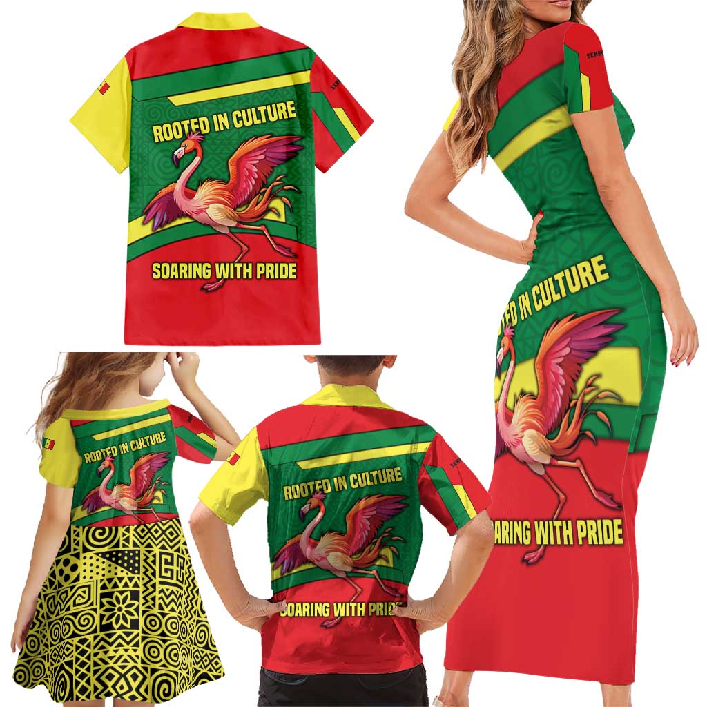 Senegal Family Matching Short Sleeve Bodycon Dress and Hawaiian Shirt with Flamingo Design and Rooted in Culture Slogan - Wonder Print Shop