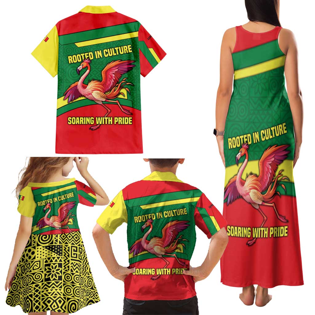 Senegal Family Matching Tank Maxi Dress and Hawaiian Shirt with Flamingo Design and Rooted in Culture Slogan - Wonder Print Shop