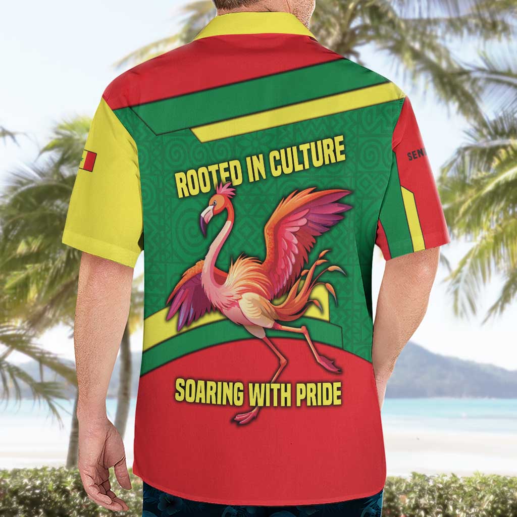 Senegal Hawaiian Shirt with Flamingo Design and Rooted in Culture Slogan - Wonder Print Shop