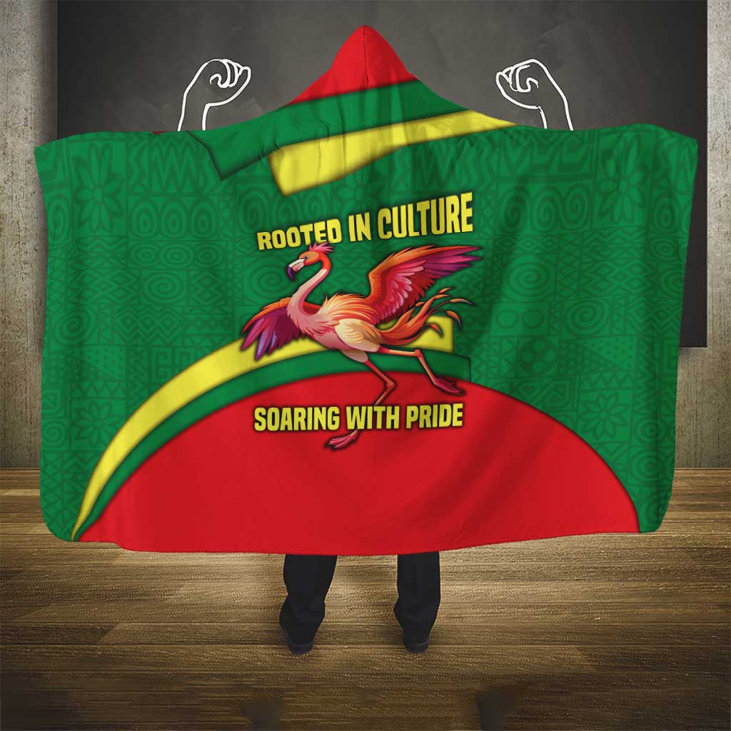 Senegal Hooded Blanket with Flamingo Design and Rooted in Culture Slogan - Wonder Print Shop