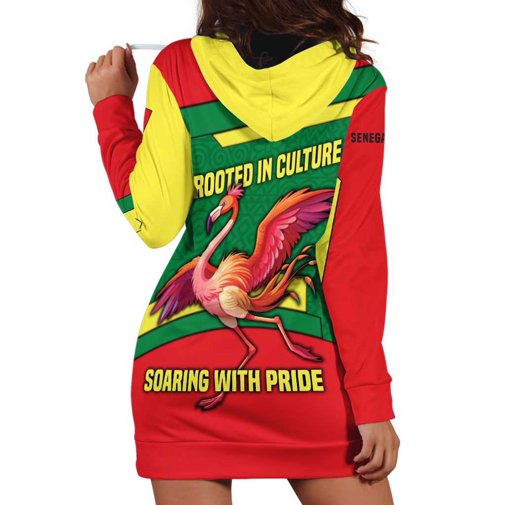 Senegal Hoodie Dress with Flamingo Design and Rooted in Culture Slogan - Wonder Print Shop